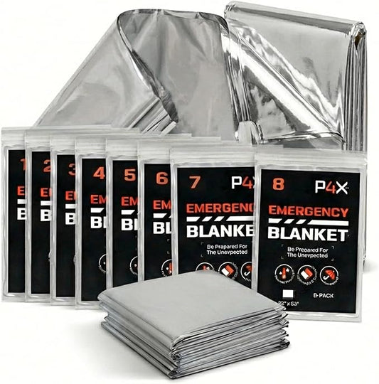 PREPARED4X Mylar Blankets 8 Pack - Waterproof Emergency Blanket - Rip and Tear Resistant Survivalist Gear - Emergency Thermal Blanket for Outdoor Survival