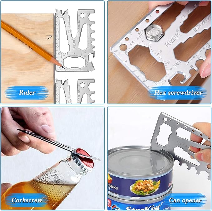 FURHUA 2 Pack Multitool Credit Card Sized Pocket Tool, 42-in-1 Wallet Multi Tool Card,thicker and harder, Gifts for Dad, Husband, Men - Bottle Opener, Cord Cutter, Screwdriver, Ruler, Scraper etc