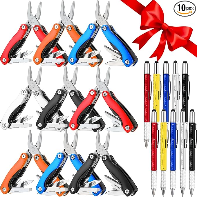 20 Pack Mini Multitool Bulk Easter Day Gifts for Men Him Dad Swag Bags Stuffers 6 in 1 Multi Tool Pen Multitool Pliers Pocket Knife for Men Birthday Camping Survival, 5 Colors