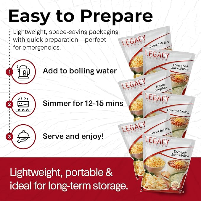 Legacy Food Storage Gluten Free 60 Serving Bucket, Emergency Food Supply, 22,760 Total Calories, 60 Large Servings, Shelf Stable Lunch & Dinner Entrees, Freeze Dried Survival Meals for MRE Camping, Hiking, & Backpacking