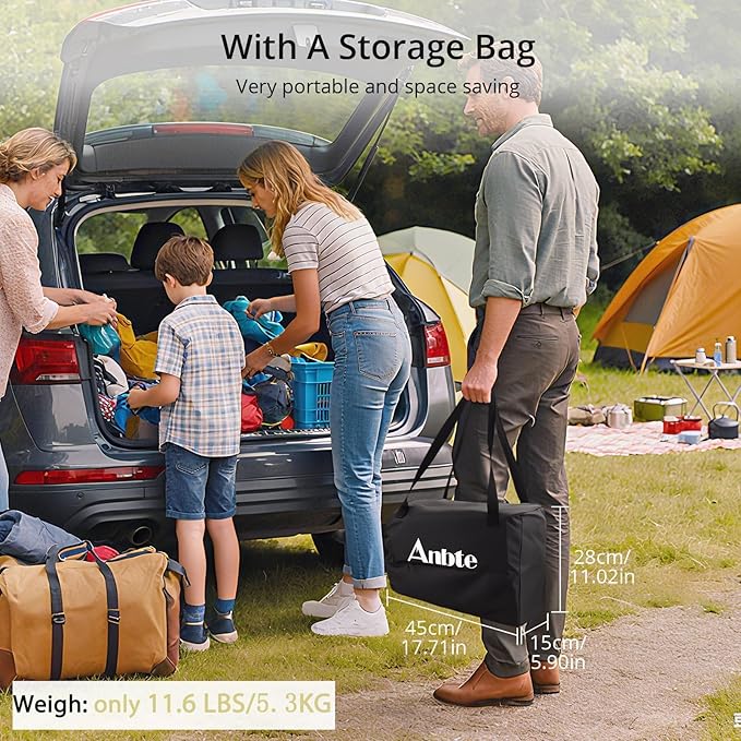 Anbte Camping Table Foldable, 2 Height Max 27.5" Aluminum Roll up Camping Table with Carry Bag & Heat-Resistant Tabletop, Lightweight, for Indoor Outdoor RV BBQ Picnic Patio Beach, 26" x 23", Black