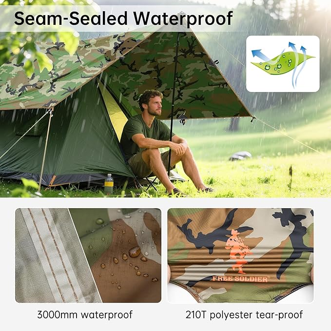 Free Soldier Waterproof Portable Tarp Multifunctional Outdoor Camping Traveling Awning Backpacking Tarp shelter Rain Tarp