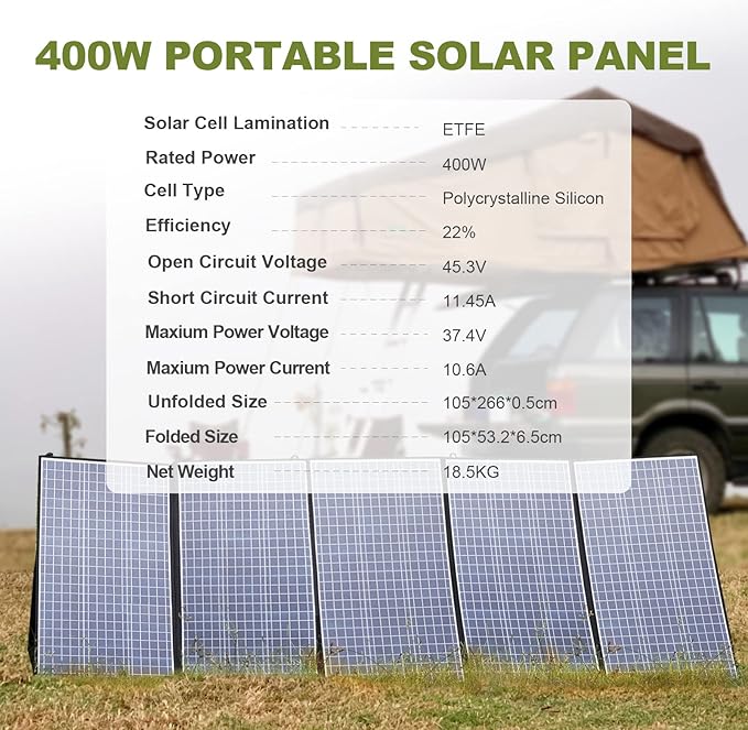 ALLPOWERS SP037 400W Portable Solar Panel, 23% Efficient IP66 Waterproof Foldable for RV Camping Home & 12V Systems, Compact Power Solution（SP037-400W