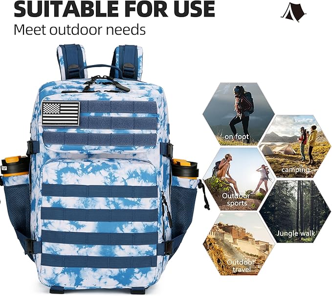 Lovelinks21 45L Tactical Assault Backpack 3 day assault pack with Molle Waterproof backpack Rucksack for Tactical Backpacks (Blue coral)