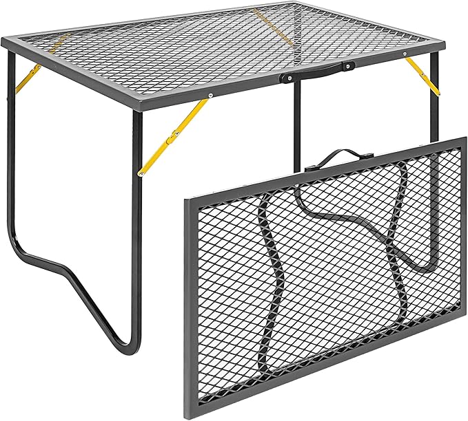 Portable Folding Grill Table, 3ft Outdoor Grill Table with Mesh Tabletop, Metal Grid Table for Camping, Picnic, BBQ, RV