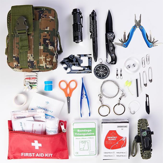 Survival Kit - All-in-One Survival Gear and Supplies for Camping, Hiking, Hunting, and Car Emergencies - Essential Tools, Great Gift for Men, Fathers, Boyfriends, Boys, Dads and Scouts