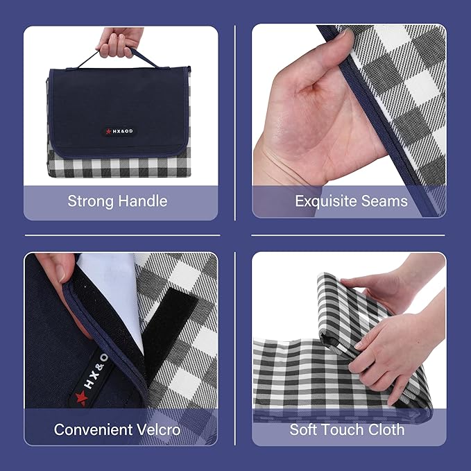 HX&OD Outdoor Picnic Blanket 80"X80" Picnic Mat Extra Large Camping Blanket Beach Blanket Foldable Waterproof Sand Mat Hiking Travel Family Concerts(Blue)