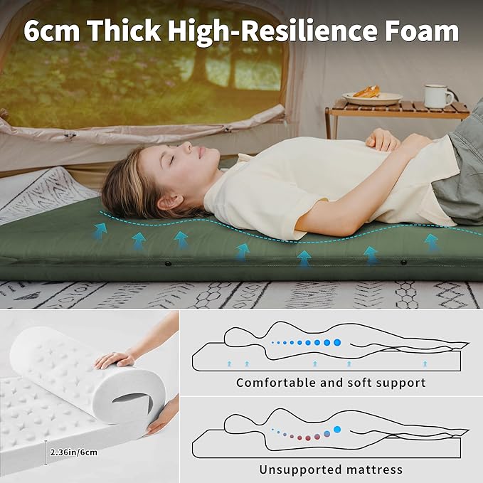 Naturehike Connectable Self Inflating Sleeping Pad, 2.36" Memory Foam Camping Pad, Backpacking Camping Mattress Pad for Tent, Travel, Car, Hammock