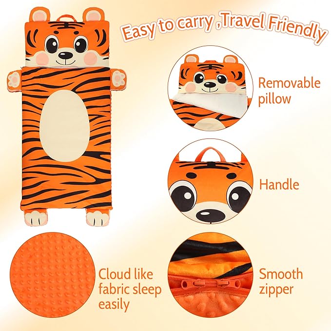Wizland Sleeping Bag for Kid-Thick Cut Flannel School Mat for Boys and Girls Kindergarten Portable Nap Mats Super Soft, Warm, Cozy, 3.3 Lbs Thickened, 61.8"×28.3" Kid Gift for 3 4 5 6 7 8 9