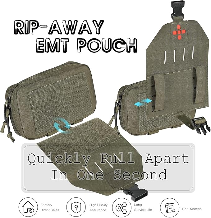 Ifak Pouch-Rapid Deployment Tactical MOLLE Trauma Kit Pouches, Quick Release Tear-Off Medical First Aid Kit Organiser with Red Immediate Identify for Emergency Surviva.