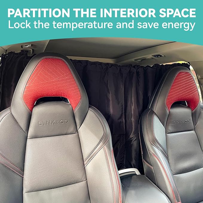 4 Pcs Medium Upgrade Double Layer Thickened Car Curtains Set, 98% Light Blocking Car Window Shades Covers, Include 2 Side Window Covers, 1 Divider Curtain & 1 Storage Bag, Sedan SUV Accessories