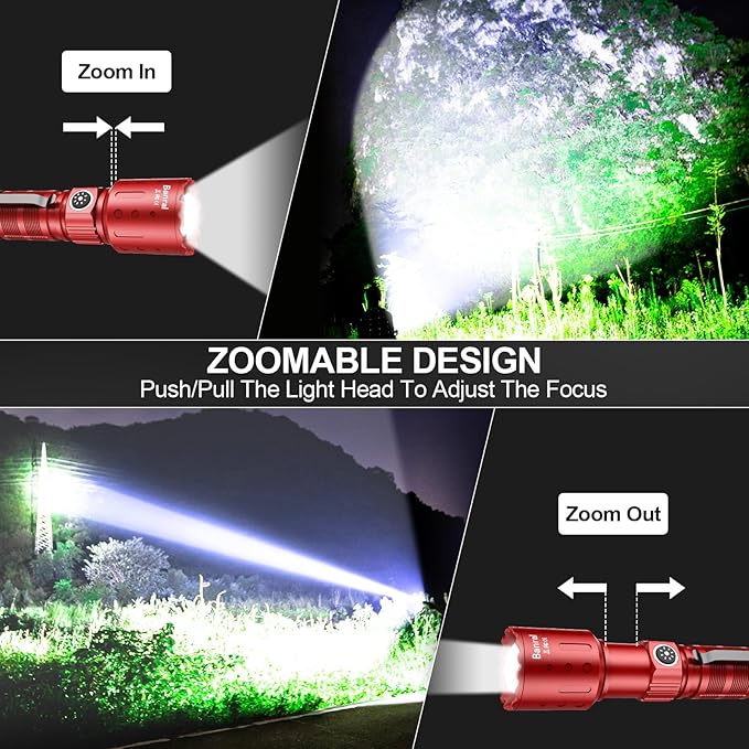 Banral Flashlights High Lumens Rechargeable, Super Bright Long Range Small Powerful Flashlight, 6 Modes LED Tactical Pocket Waterproof Flash Light for Home Emergency (2, Red)