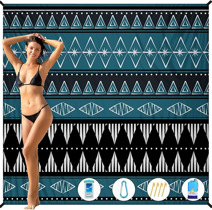 BYDOLL Beach Blanket 78''X81'' Waterproof Sandproof Suits1-4 Adults Oversized Lightweight Large Blanket Picnic Mat for Beach Sand Free Travel Camping Hiking Picnic