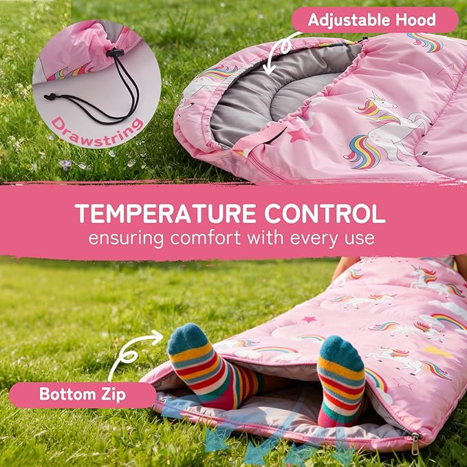 tuphen Kids Sleeping Bag - 50-77℉ 3-Season Waterproof Sleeping Bag for Boys & Girls, Lightweight 2.2 lbs Camping Gear with Compression Bag Ideal for Camping, Hiking, Indoor