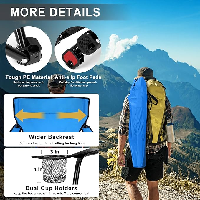 Joyfair Portable Camping Chair, Outdoor Lawn Folding Chairs for Adults, Heavy Duty Large Foldable Chairs for Beach, Fishing, Tailgating and More Outdoor Sport, Carry Bag & Cup Holder