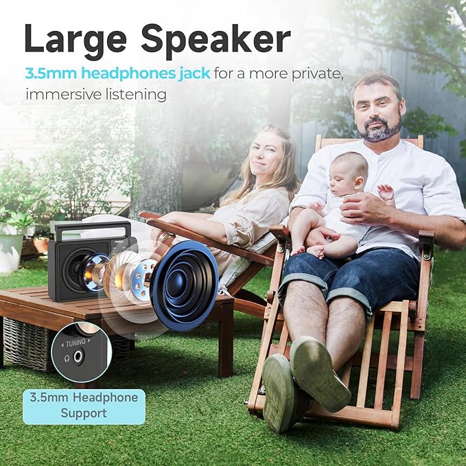 PRUNUS J03C AM FM Radio Portable USB or AA Battery Operated for Home/Outdoor, Large Speaker Excellent Sound, Excellent Reception 19.5 ant, Large Tuning Knobs,Gifts for Seniors, No,Internet Radio