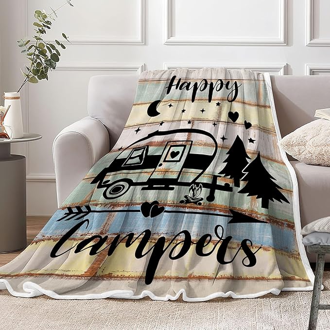 Camper Throw Blankets, Camping Gifts, Gifts for Camper, Gifts for Camping Lovers, Flannel Soft Warm Cozy Throws Cover for Couch Chair Sofa Bed Outdoor Inside Beach Travel Decor, 60X70