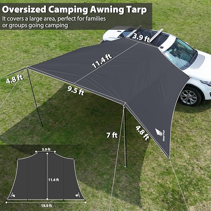 GEERTOP Large Car Side Awning Tarp 19 x11 ft Waterproof Vehicle Sun Shade Cnaopy Shelter for SUV, MPV, Van, Campers