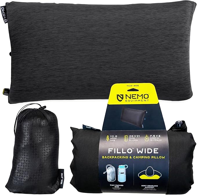 Nemo Equipment Fillo Wide Camping Pillow - Black Pearl/Birch Bud - One Size