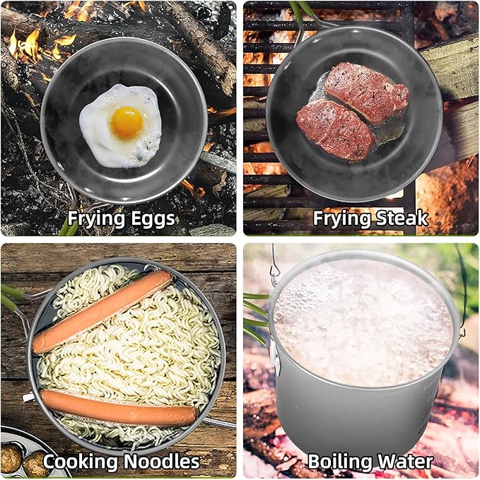 Camping Cookware Set, Portable Camping Mess Kit with Non-Stick Pots, Pans Set and Folding Fork, Lightweight Backpacking cookware Cooking Set for Outdoor/Camping/Hiking/Picnic