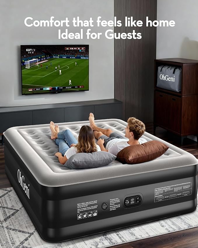 OhGeni 20" Raised King Air Mattress with Built in Pump, Luxury Real Bed Height Blow up Mattress, 3-4 Persons Inflatable Mattress for Guests & Family Party, Ideal for Elder People, 700lbs