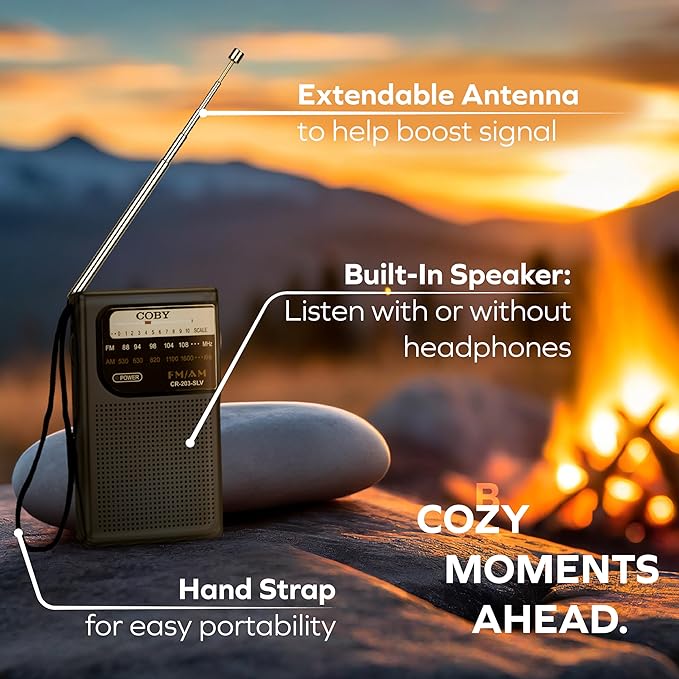Coby Portable AM/FM Radio – Retro Battery Operated Pocket Radio with Powerful Speakers, Long 800-Hour Battery, Clear Reception, Emergency & Travel Transistor Device for Home or Outdoors