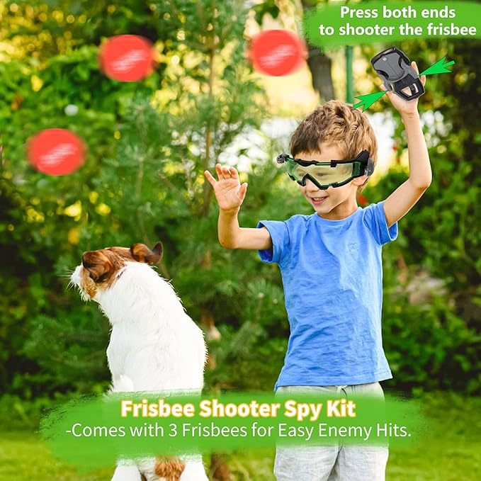 Kids Night Vision Goggles Spy Kit, 4 Pcs Spy Gear Toys Set, Cool Night Mission Goggles with Flip-Out Light/Invisible Ink Pen/Ear Light/Frisbee Shooter, Gifts for Kids 5-12 Boys Girls