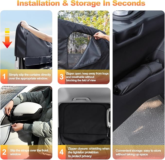 XCBYT Wrangler Window Sunshades for 2007–2018, Dual Layer Car Window Covers with Breathable Mesh & Blackout Cloth, 99% UV Protection Privacy Curtains for Car Camping, Sleeping & Rest (4 PCS)