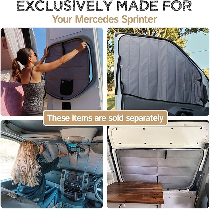 Living in a Bubble Insulated Blackout Mid Left Side Window Cover for Mercedes Sprinter Van Year 2007-2026 170" Length LWB & XLWB, NCV3 & VS30 (Bare Metal Frame)
