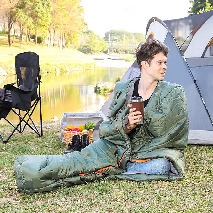 Amazon Basics 20°F Cold Weather Mummy Sleeping Bag for Hiking, Outdoor Camping with No-Snag Zipper, Portable, 82" x 33", Olive Green