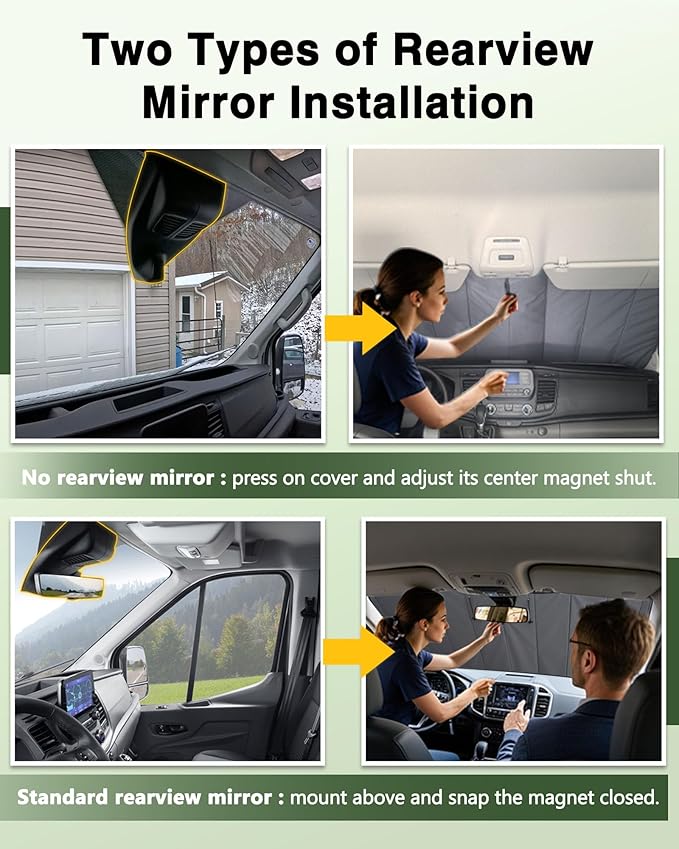 Insulated Blackout Windshield Cover for Privacy & Sun Protection, All-Season Van Life Camping Window Shade, Fit for Ford Transit 150 250 350 Medium/High Roof 2015-2025, Gray