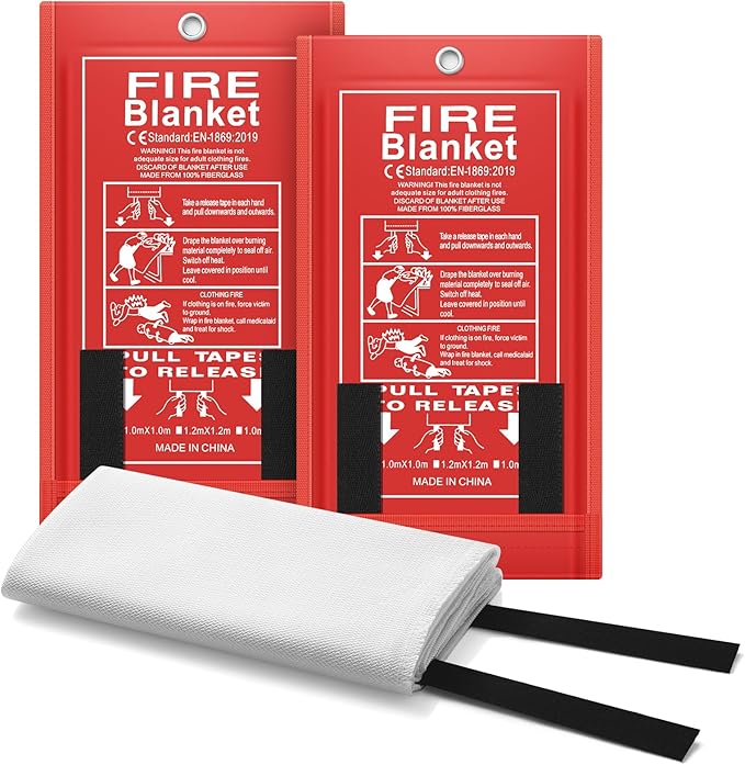 FLASLD Fire Blanket for Home, Fiberglass Fire Blankets Emergency for People, 2 Pack - Fire Suppression Blanket for Kitchen 40x40 Inch