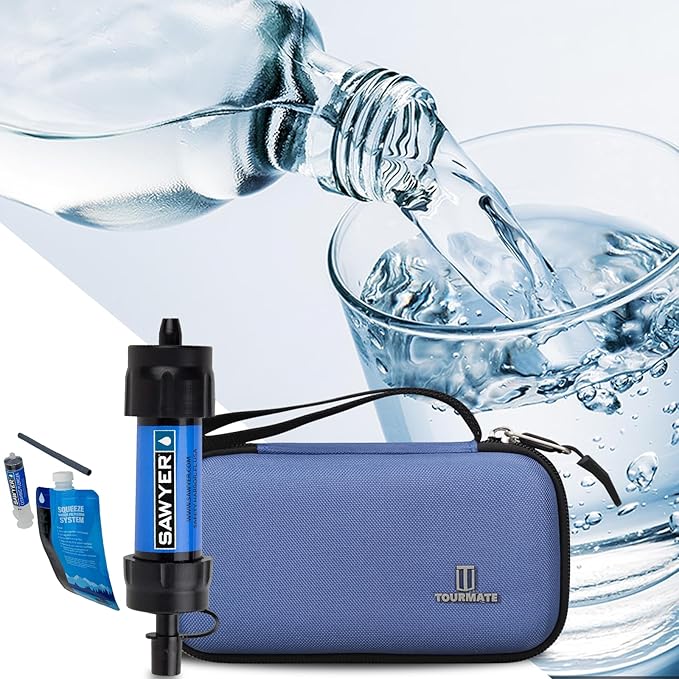 Tourmate Water Filter for Sawyer Products Mini Water Filtration System, Protective Carrying for Drinking Straw, Squeeze Pouch and Other Accessories (Blue)