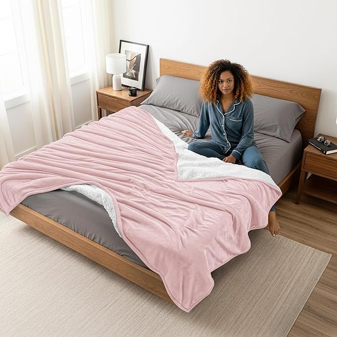 Utopia Bedding Sherpa Blanket Queen Size (Pink, 90x90 Inches) - Soft Lightweight Plush Fleece Reversible Blanket for Bed, Sofa, Couch, Camping and Travel