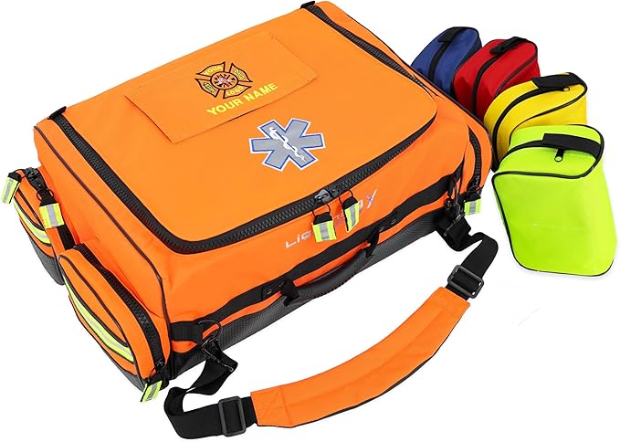 Lightning X Personalized Modular Oxygen Trauma Bag w/Hidden Cylinder Compartment, Accessory Pouches & Custom Embroidered Name Or Logo - LXMB65 Orange