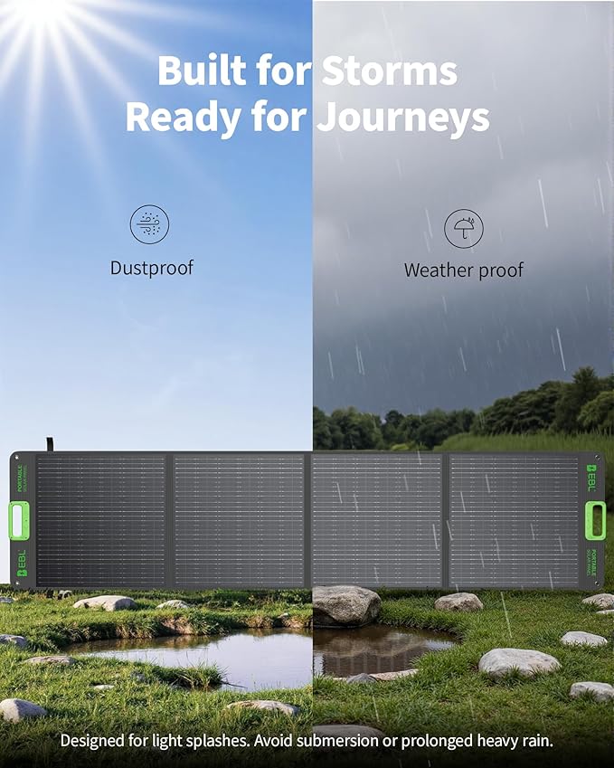 EBL 200W Portable Solar Panel for Power Station, Waterproof IP65 Foldable Solar Panel with MC-4 Anderson Output Connector for RV, Camping, Blackout