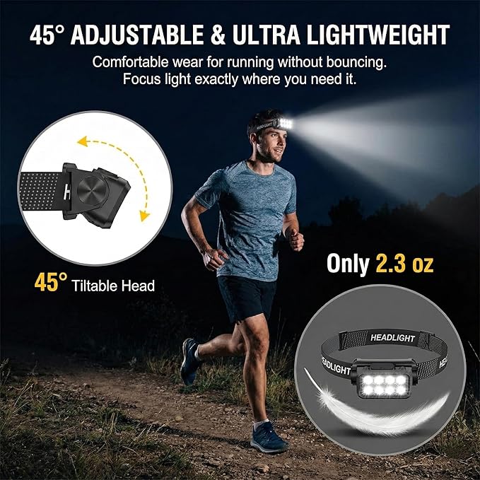 3 Pack Rechargeable Headlamp, 8 LED 1000 Lumens Super Bright LED Head Lamp Flashlight with Motion Sensor - Waterproof & Lightweight Headlight for Adults Camping, Running, Hiking, Fishing