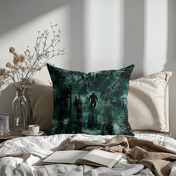 Funny Bigfoot Sasquatch Forest Throw Pillow Covers 18x18,Camper Decor Pillowcase,Big Foot Sasquatch Gifts,Camping Camper Bigfoot Gifts for Women（93）