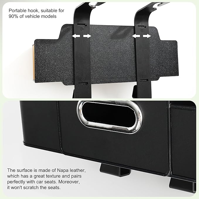 Amooca Back Seat Car Organizer, 4+2 in 1 Multifunctional Car Backseat Storage Box with 2 Cup Holders Tissue Box Hook, Car Interior Storage for Travel Phones Snacks Drinks(Black)