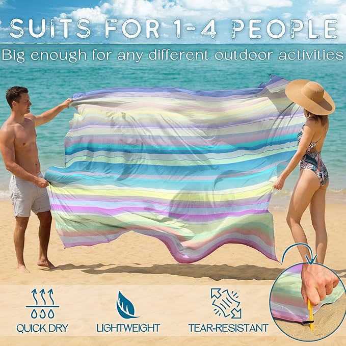 BYDOLL Beach Blanket 78''X81'' Waterproof Sandproof Suits1-4 Adults Oversized Lightweight Large Blanket Picnic Mat for Beach Sand Free Travel Camping Hiking Picnic