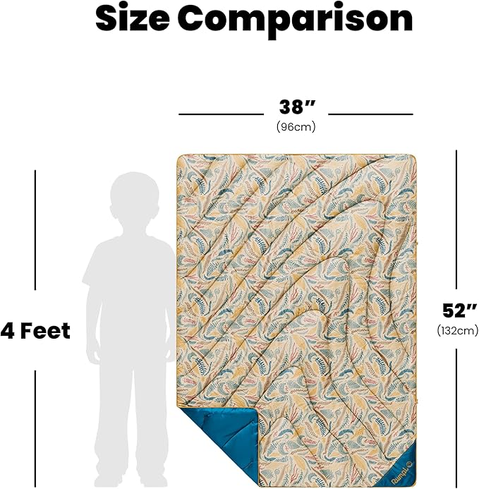 Rumpl Original Puffy Compact Throw Blanket for Camping and Outdoors, Mustard Fern