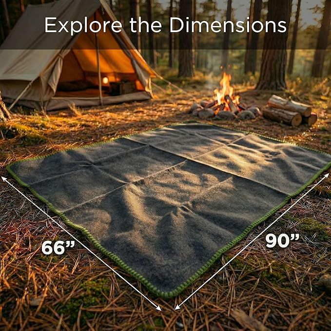Wool Camping Blanket – 70% Wool Heavy-Duty Military Style Throw, Warm & Washable, Fire Retardant Cover for Emergency, Survival & Outdoor Use – Perfect for Camping, Car, Home & Hiking, Grey 66x90