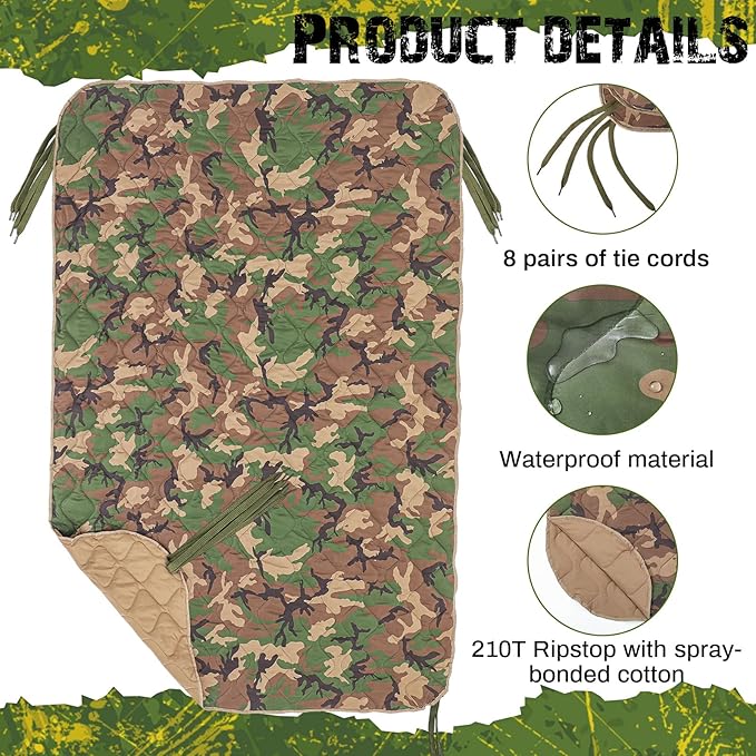 Barydat 1/2/3 Pack 80 x 60/92 x 64 Inch Woobie Blanket Military Poncho Liner Hunting Blanket Waterproof Thermal Poncho Liner with Bag Camo for Outdoor Camping Hiking