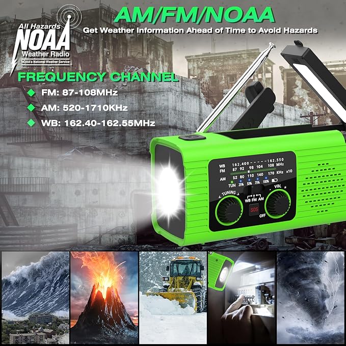 NITIGO Emergency Radio, Multifunction Solar Charger Hand Crank NOAA Weather AM/FM Radio 4000mAh with USB Charged, Reading Lamp, Flashlight, SOS Alarm, Headphone Jack for Emergencies, 2 Pack