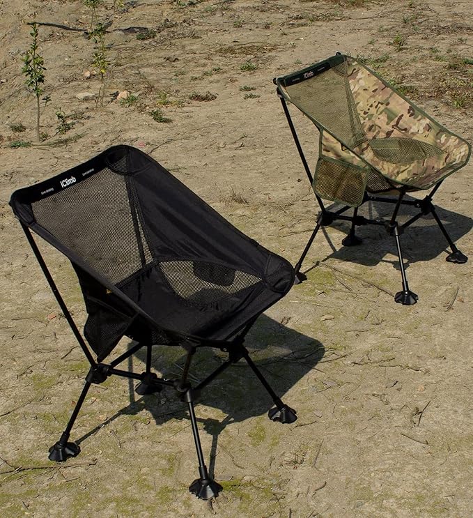 iClimb Ultralight Compact Camping Folding Beach Chair with Anti-Sinking Large Feet and Back Support Webbing (Blue - Square Frame)