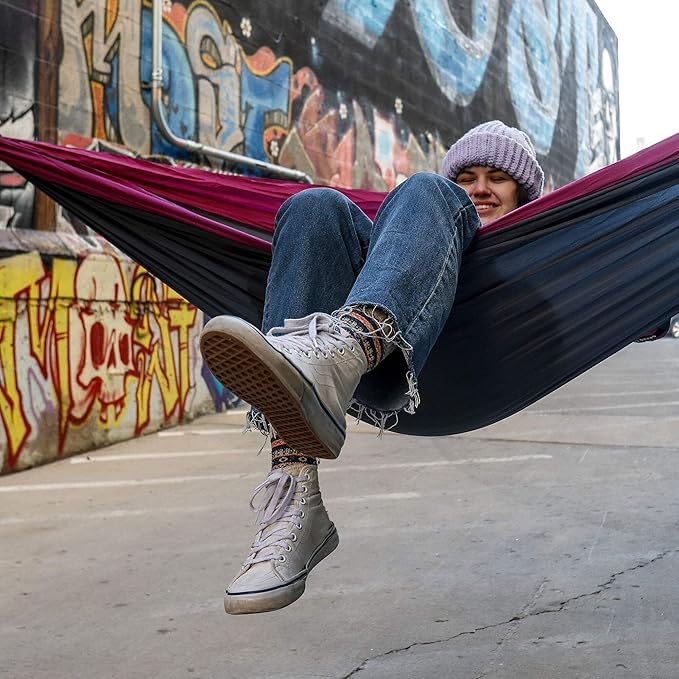 Grand Trunk Double Deluxe Hammock | Ultra-Strong & Lightweight | 11 ft Hammock with Ripstop Nylon | 500 lb Capacity | Fast-Drying & Weather-Resistant | Navy/Light Blue