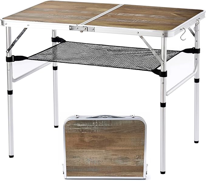 YUFIFAIRY Aluminum Camp Table, Folding Table Portable,Lightweight,Foldable with 2 Adjustable Height, Indoor Outdoor Table for Cooking, Picnic, (2 Heights), 36''L x24''W