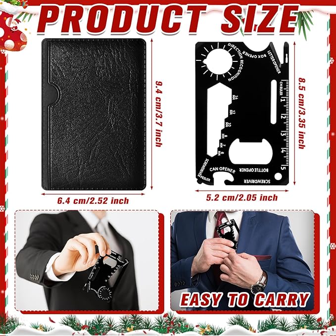 Cholemy 12 Pcs Credit Card Wallet Multitool 46 in 1 Metal Stainless Steel Survival Pocket Tool Multipurpose Bottle Opener Bulk for Men Christmas Stocking Stuffer Gift(Black,Basic Style)