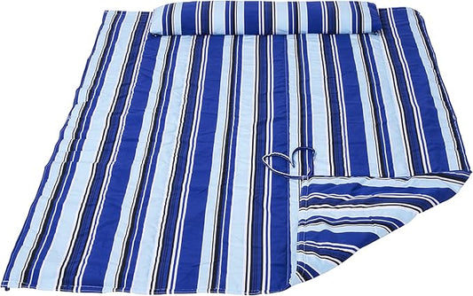SUNCREAT Portable Hammock Pad with Soft Pillow, Two-Layer Soft Polyester Pad, Blue Stripes