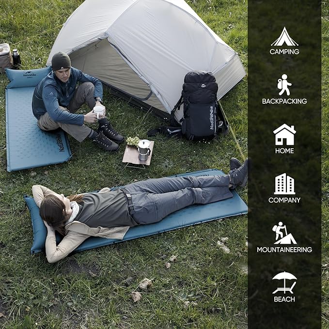 Naturehike Camping Sleeping Pad, Ultralight Camping Mat 2 Person with Pillow, Fast Inflating, Memory Foam Sleeping Pad for Hiking, RV Camping, Blue